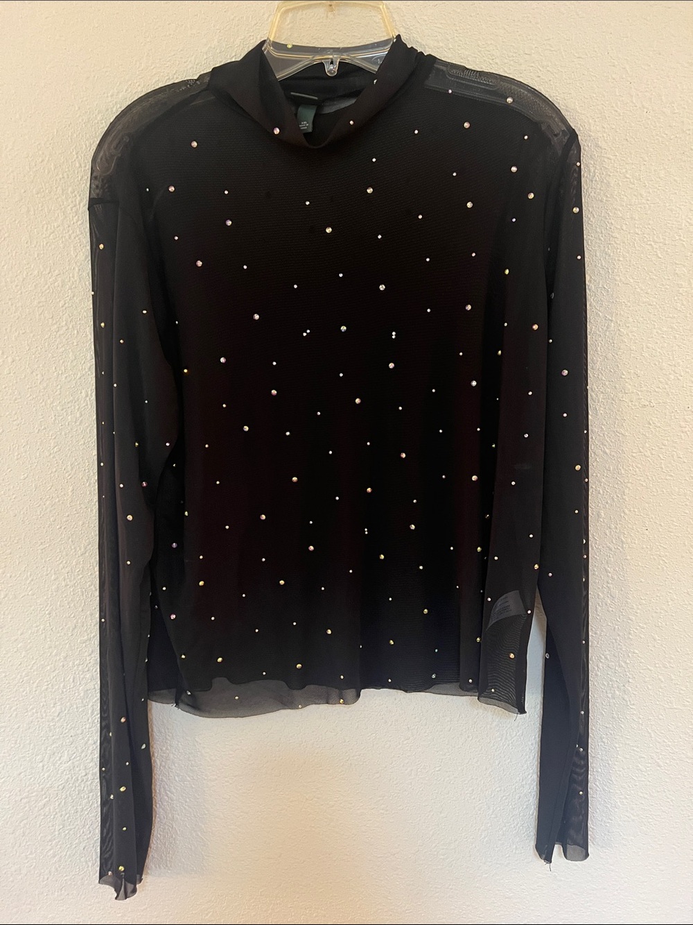 wild fable Black Sheer Long-Sleeve Top with Rhinestones